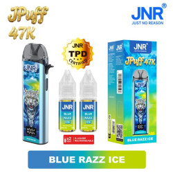 JNR JPuff 47K 900mAh + 2 e liquides Blue Razz Ice – vue 1